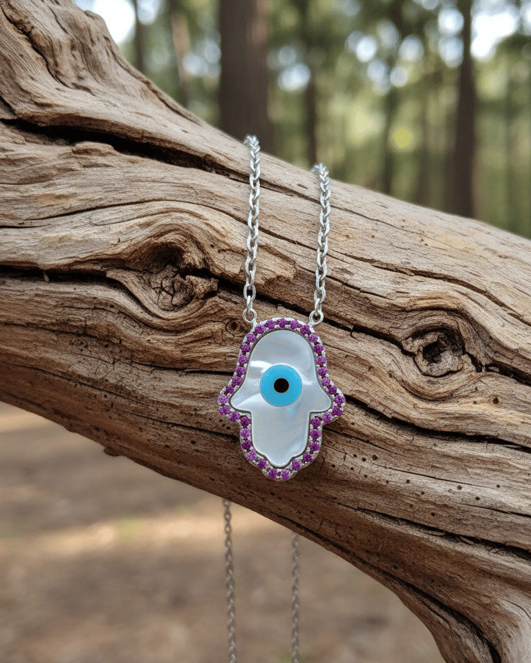 MOP hmasa necklace in pink halo CZ.