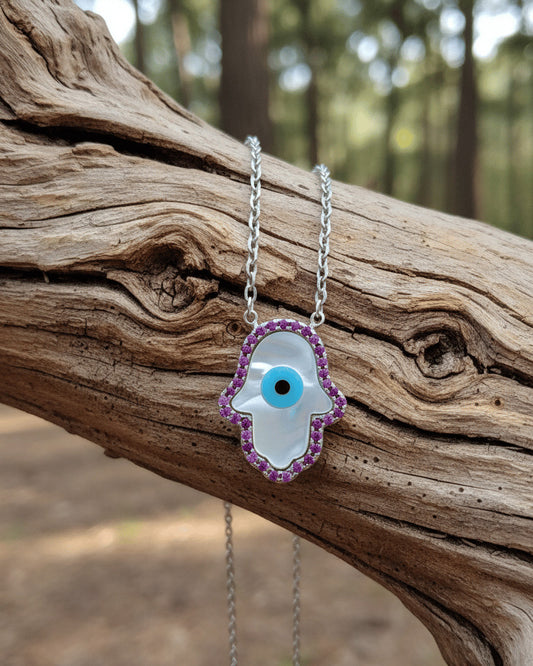 MOP hmasa necklace in pink halo CZ.