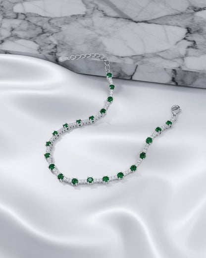 White and green CZ round stones tennis bracelet.