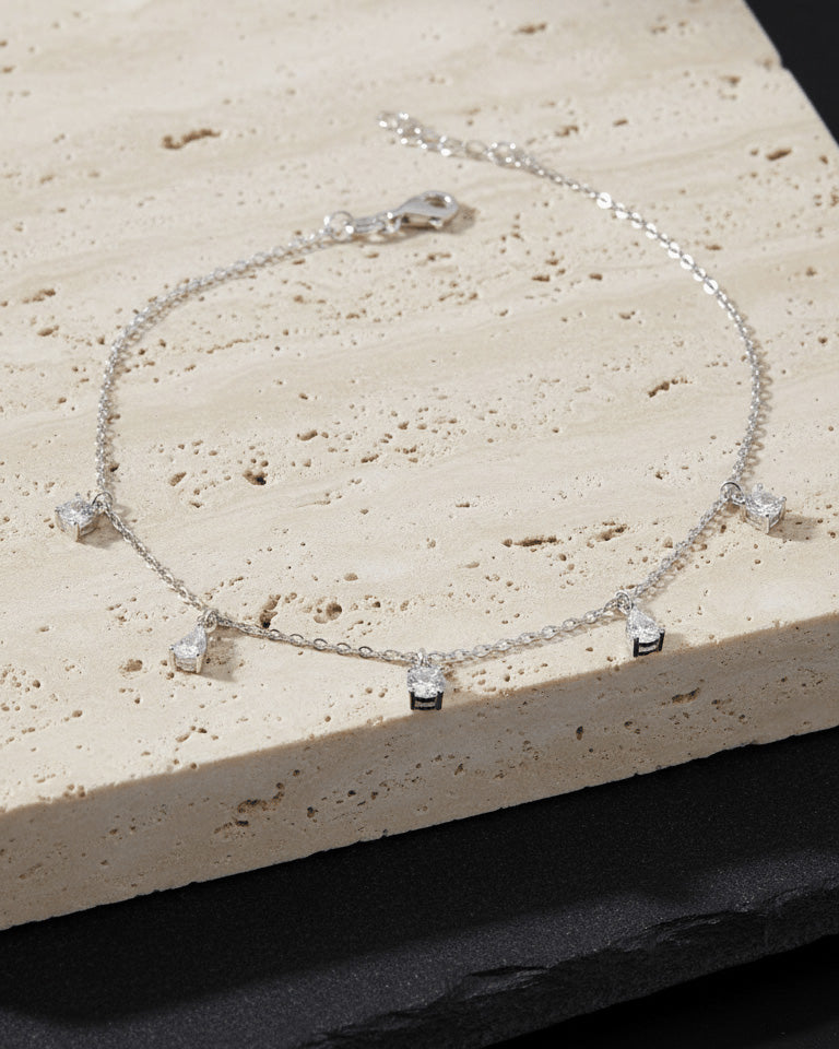 round and pear shape dangling anklet.
