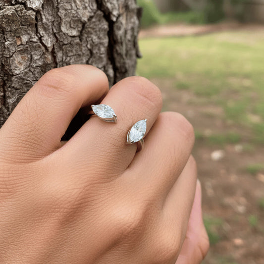 two marquise stones open adjustable ring.