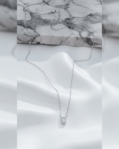 emerald cut diamond style necklace.