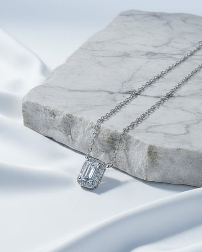 emerald cut diamond style necklace.