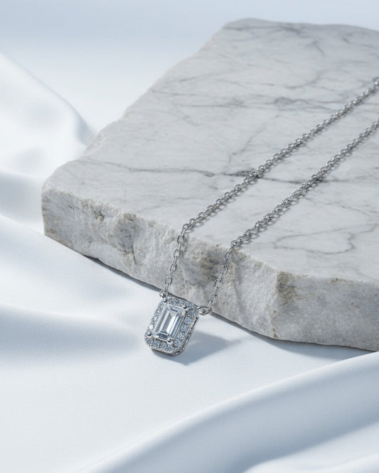 emerald cut diamond style necklace.