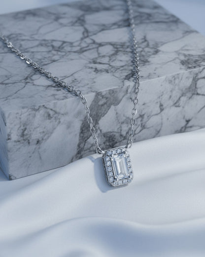 emerald cut diamond style necklace.