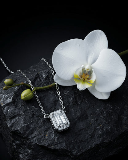 emerald cut diamond style necklace.