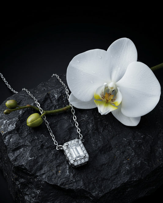 emerald cut diamond style necklace.