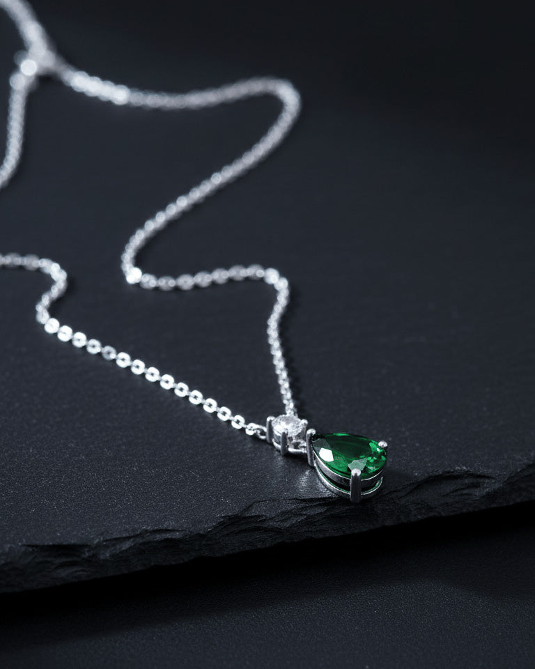 round and tear drop CZ shapes necklace.