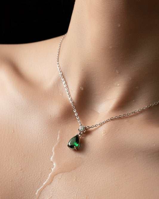 round and tear drop CZ shapes necklace.