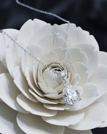 round and tear drop CZ shapes necklace.