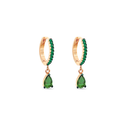 emerald color drop shape dangling hoops.