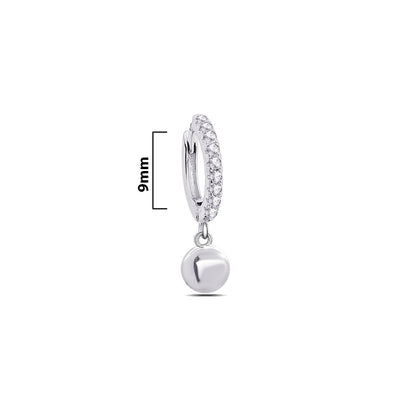 Silver dangling disc hoops earrings.