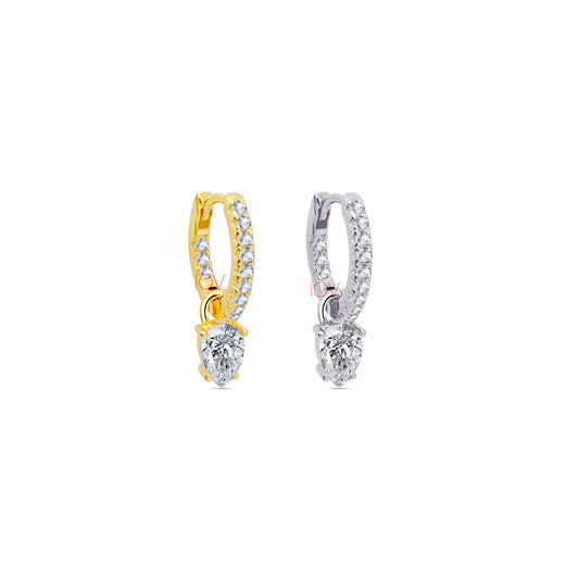 hoop earrings with removable pear shaped stone.