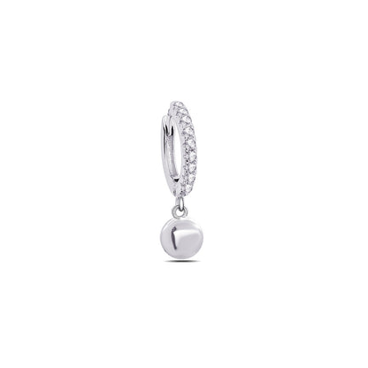 Silver dangling disc hoops earrings.