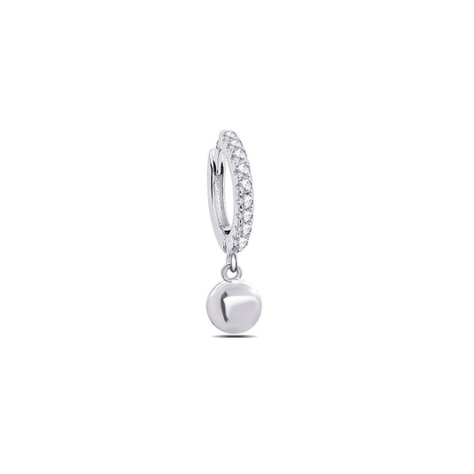 Silver dangling disc hoops earrings.