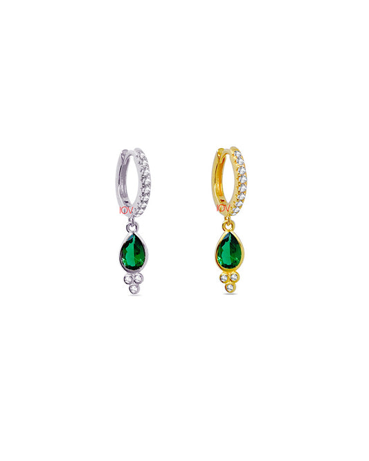 dangling emerald color pear shape hoops earrings