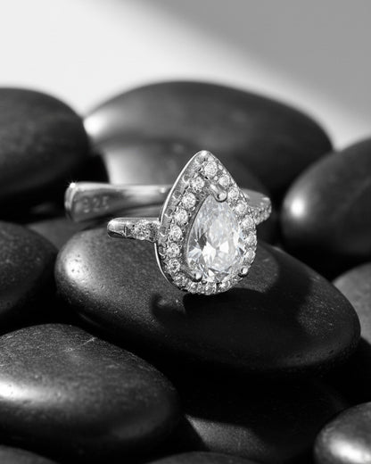 Pear shape CZ in halo setting earcuff.