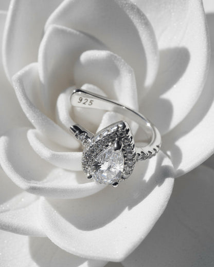Pear shape CZ in halo setting earcuff.