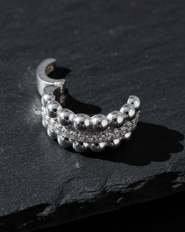 beads and round CZ luxury clip-on earcuff.