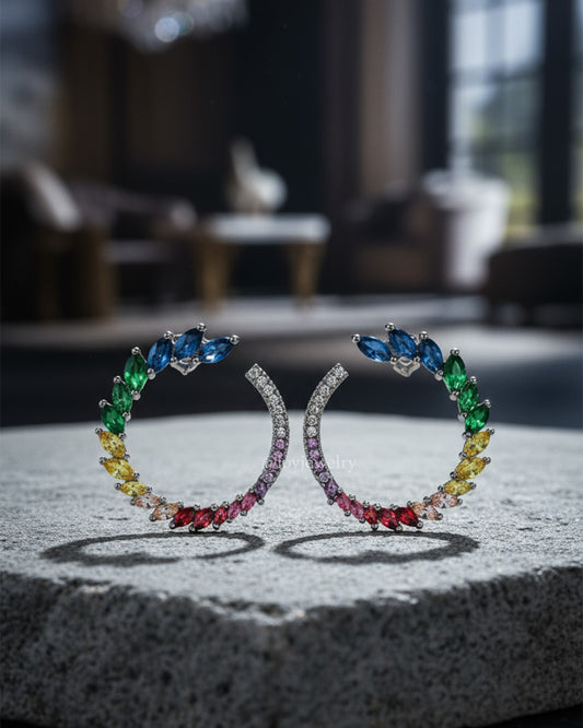 colorful circle shape marquise and round cz stones stud earring.