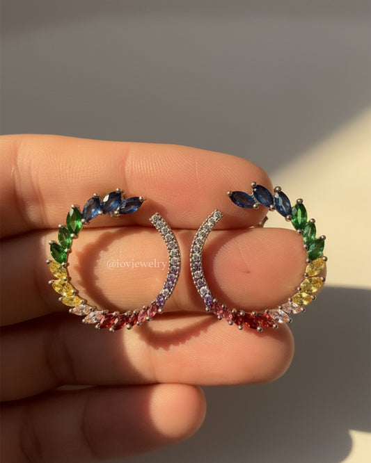 colorful circle shape marquise and round cz stones stud earring.