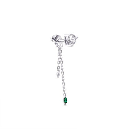 single stone stud earring with back dangling chains.