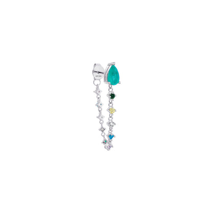 back and front dangling chain earring studded with colored CZ stones.