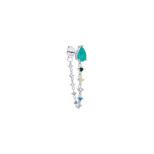 back and front dangling chain earring studded with colored CZ stones.