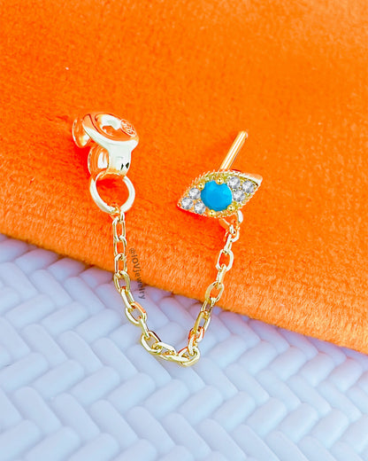 turquoise and CZ back and front chain earring.