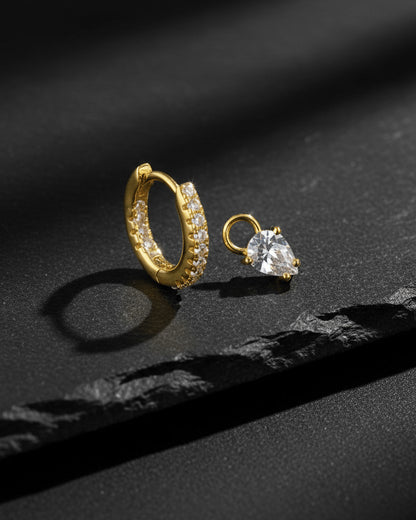 hoop earrings with removable pear shaped stone.