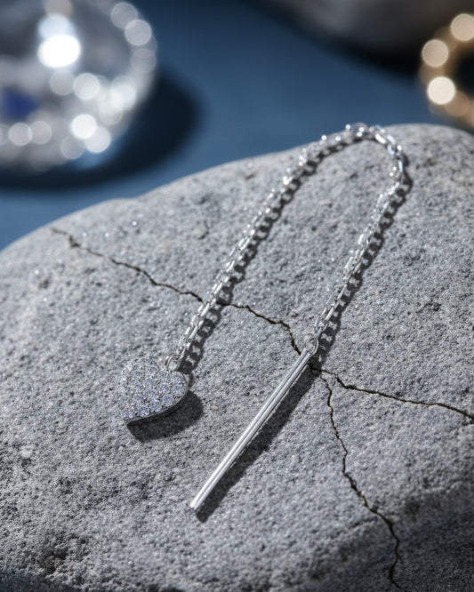 CZ heart shape threader earring.