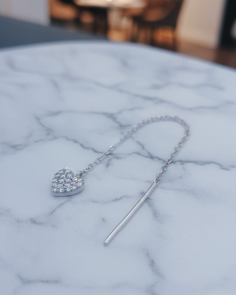 CZ heart shape threader earring.