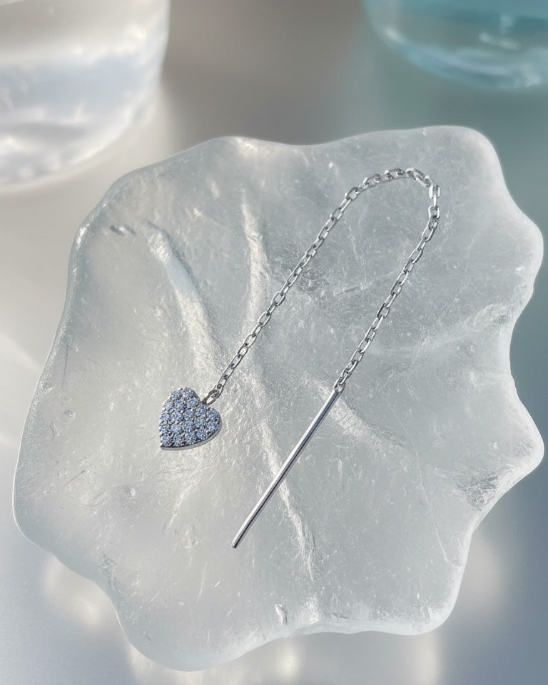 CZ heart shape threader earring.