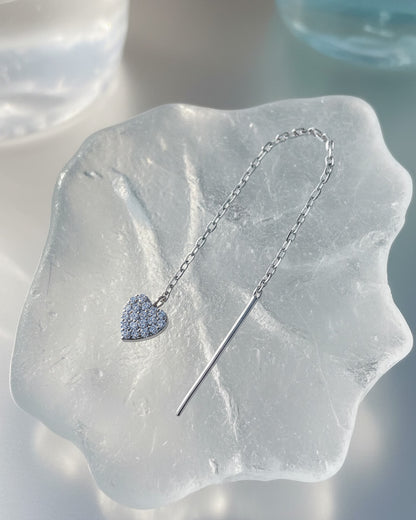 CZ heart shape threader earring.