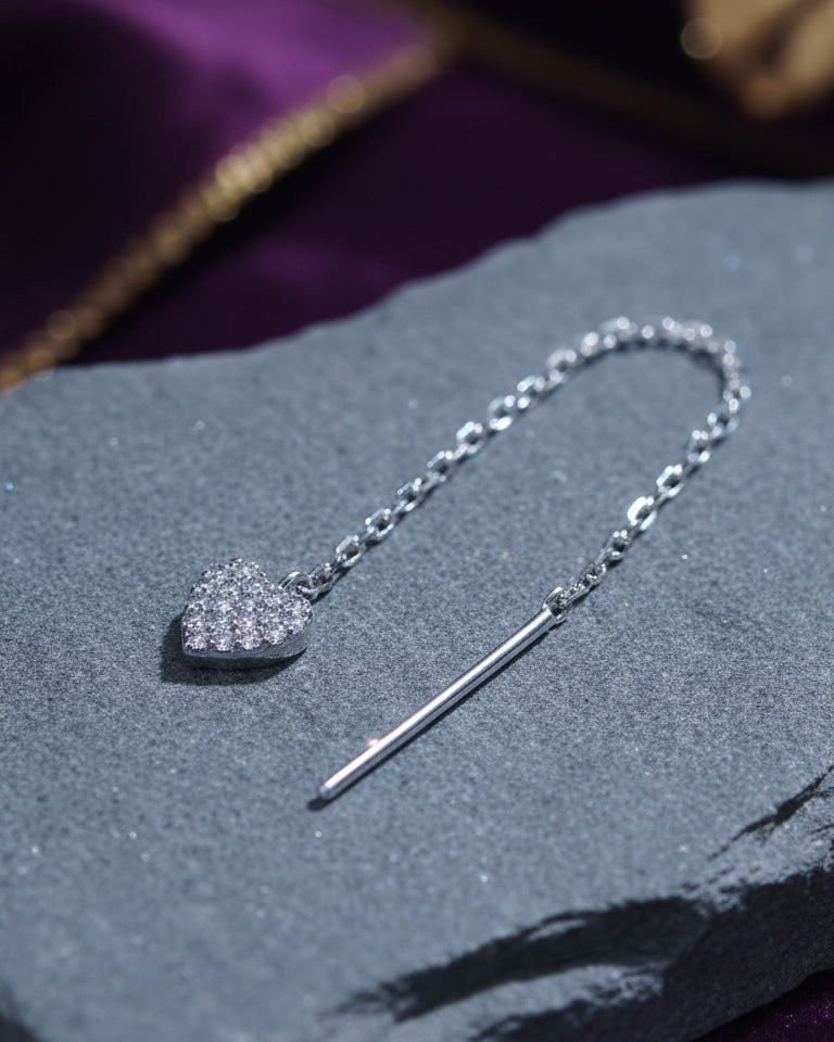 CZ heart shape threader earring.