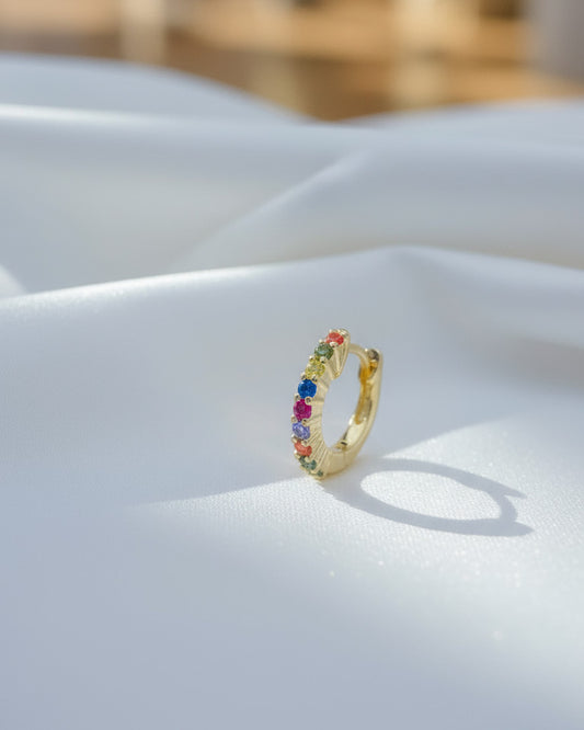 8mm multi-color huggie hoop CZ earring.
