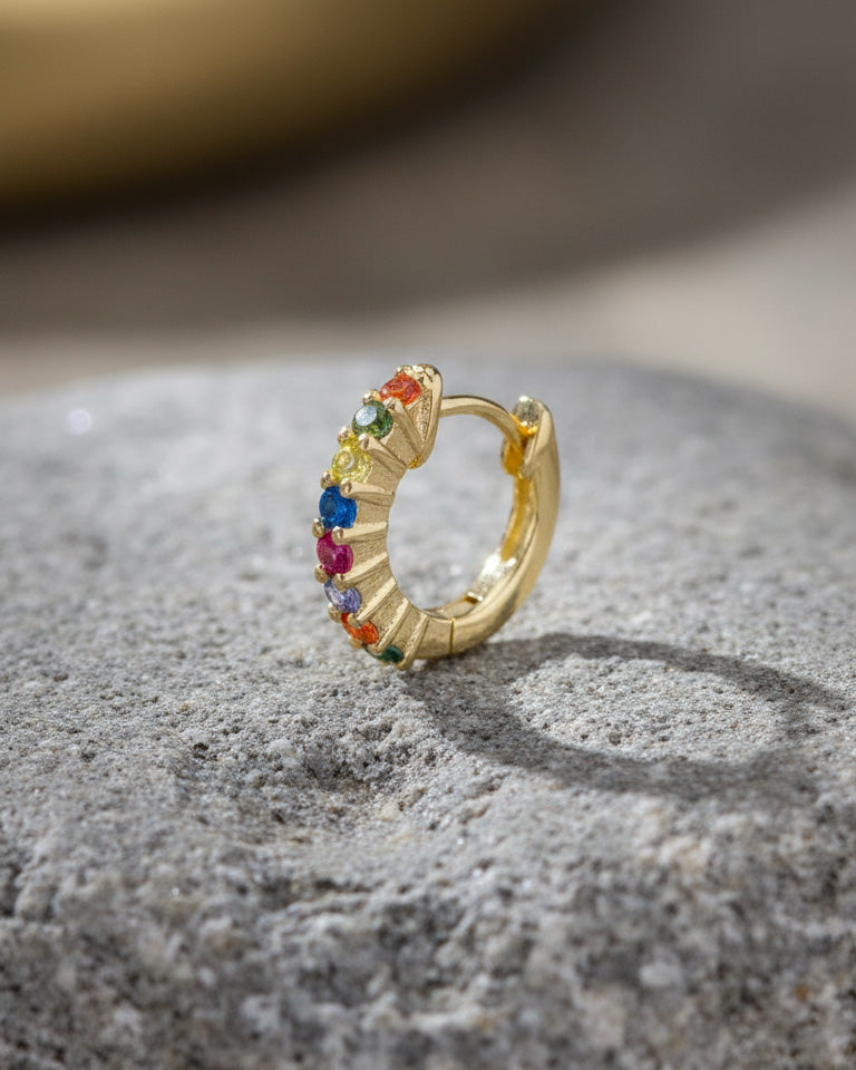 8mm multi-color huggie hoop CZ earring.