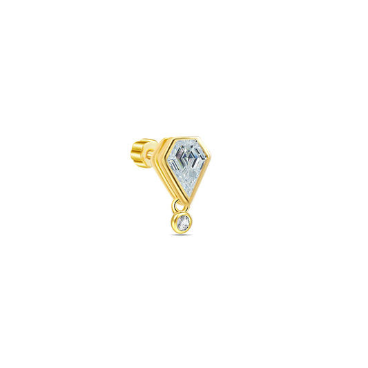 kite shape bezel setting single stone flat-back piercing with dangling round stone.