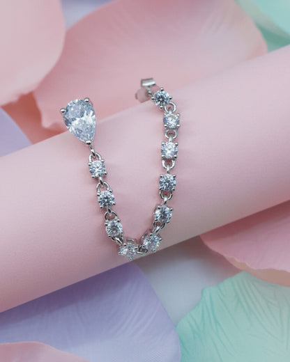CZ pear and round stones double stud earring.