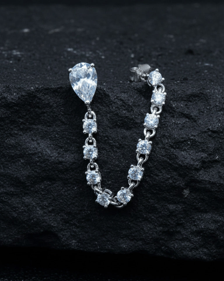 CZ pear and round stones double stud earring.