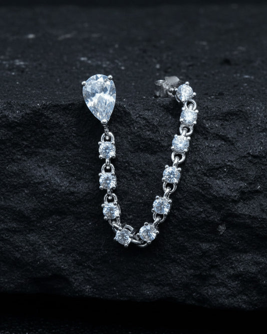 CZ pear and round stones double stud earring.