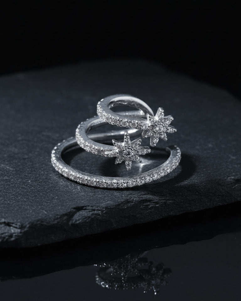 CZ three lines and two stars earcuff.
