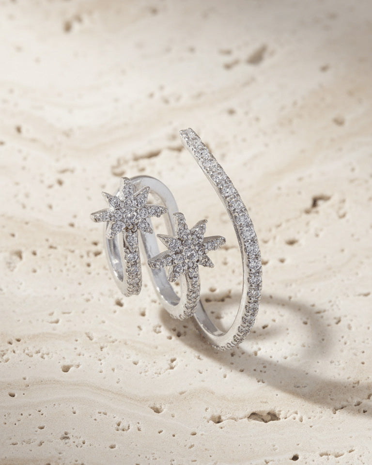 CZ three lines and two stars earcuff.