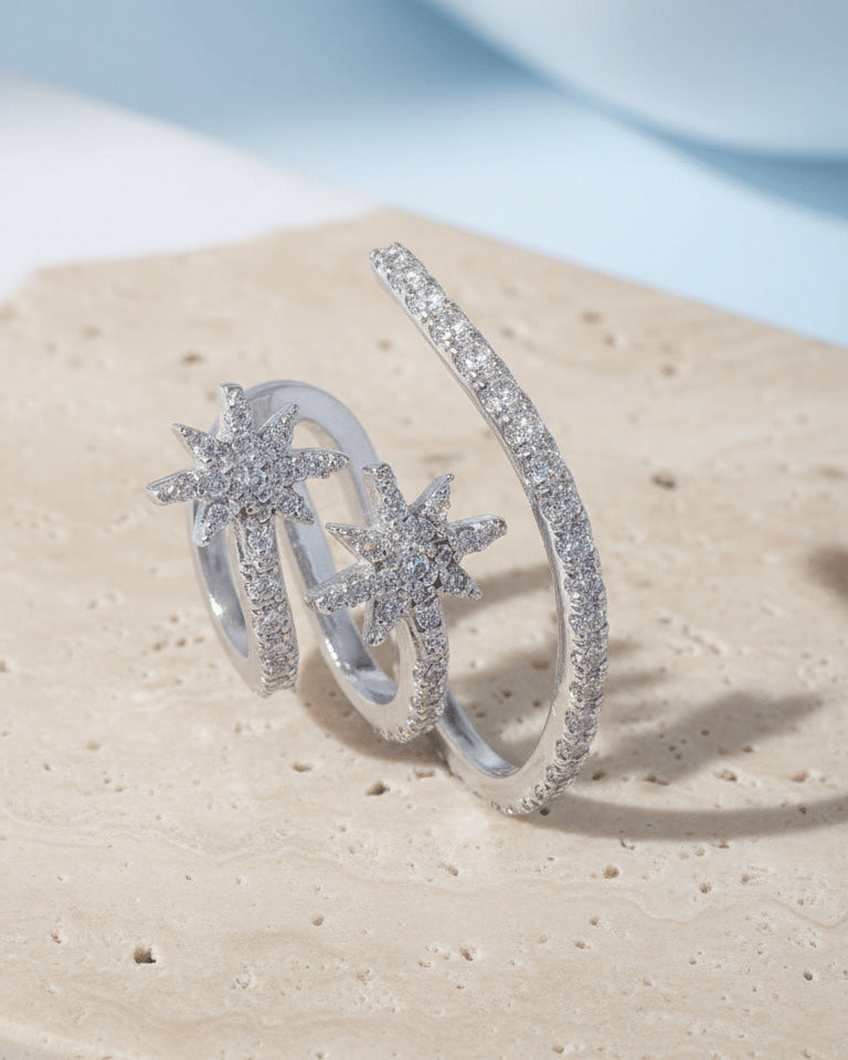 CZ three lines and two stars earcuff.