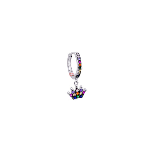 multi-colored dangling crown hoops.