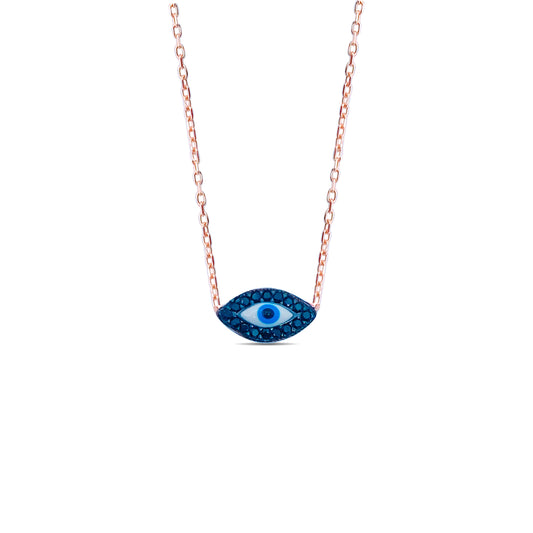 rosegold onyx evil-eye necklace.