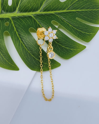 back to fron chain earring of flower cluster shape.