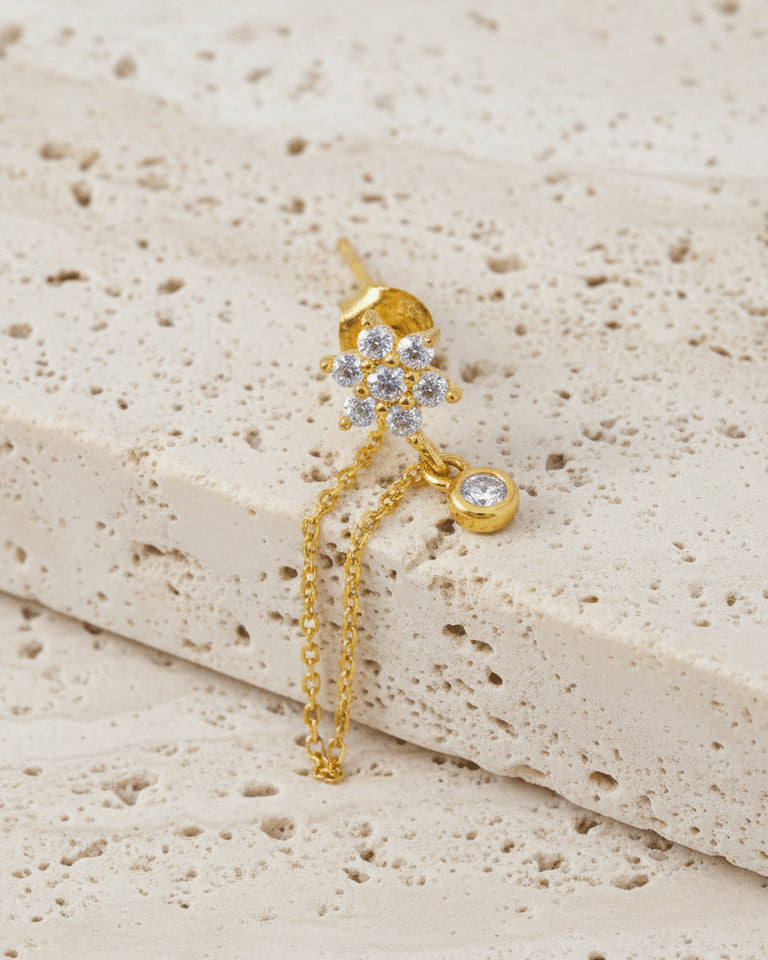 back to fron chain earring of flower cluster shape.