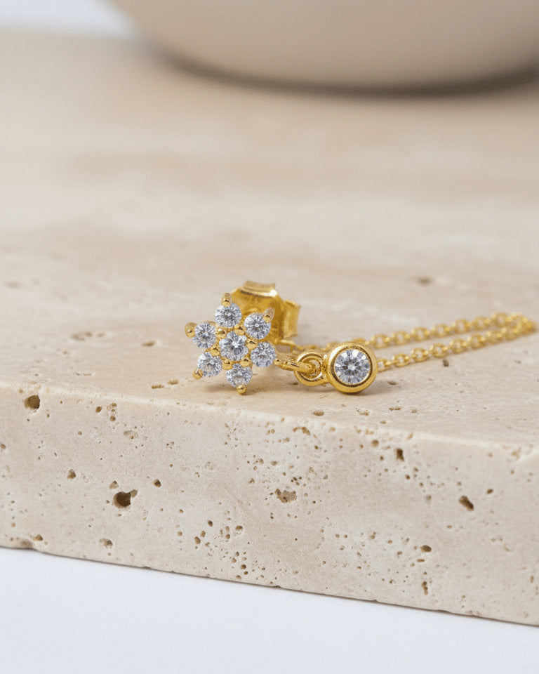 back to fron chain earring of flower cluster shape.