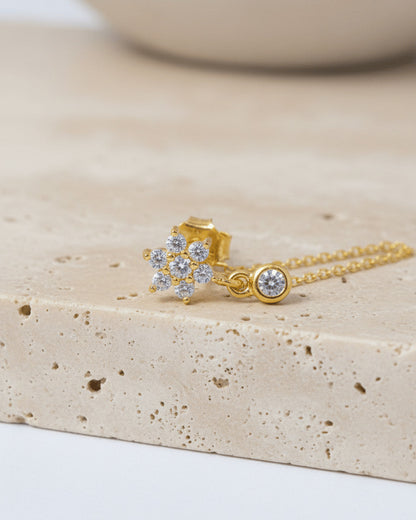 back to fron chain earring of flower cluster shape.